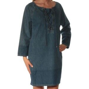 Lauren Ralph Lauren Women's Blue Denim Dress Lace Up Front Long Sleeve Medium